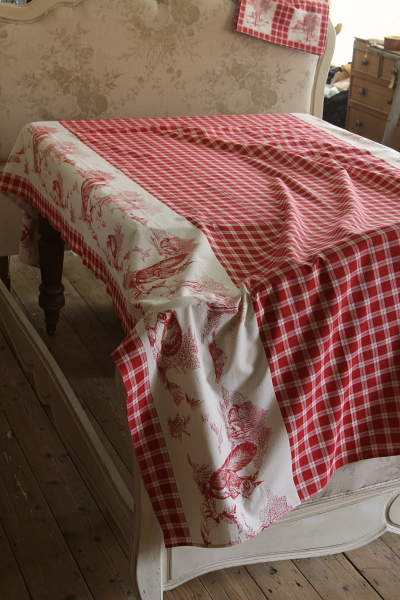 1193 フランス製　テーブルクロス　ナプキンセット　アンティーク　ヴィンテージ 5枚セット)フランス アンティーク コットン 大判テーブル