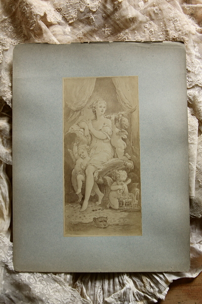 アンティークプリントプレート　挿絵画家　L.Penet　天使　妖精　フランス