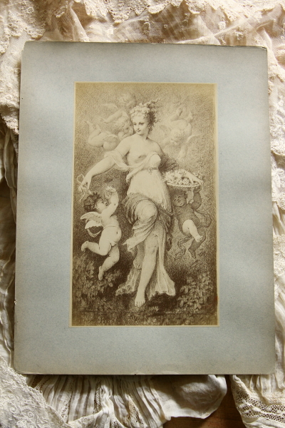 アンティークプリントプレート　挿絵画家　L.Penet　天使　妖精　フランス