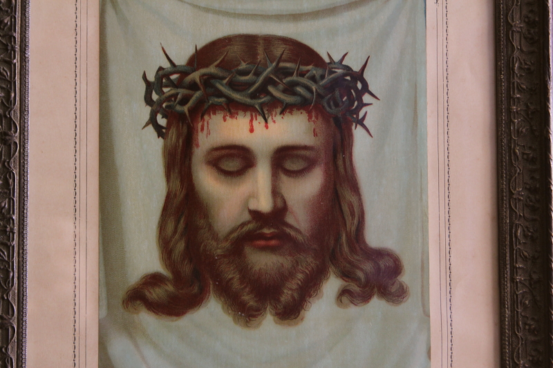 アンティークモールディングフレーム　荊冠のイエス像　レリジャスアンティーク　フランス