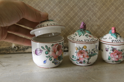 アンティークキャニスター 陶器ポット フランス バラ 【Antiques
