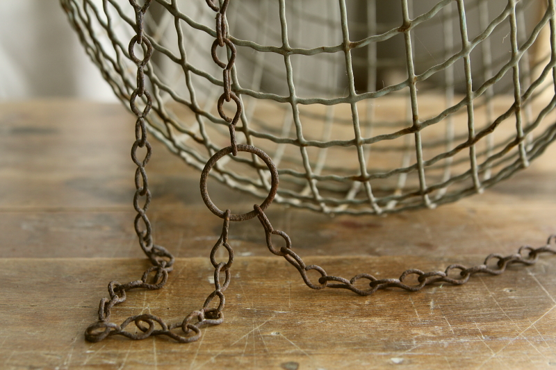 アンティークハンギングワイヤーバスケット イギリス 【Antiques