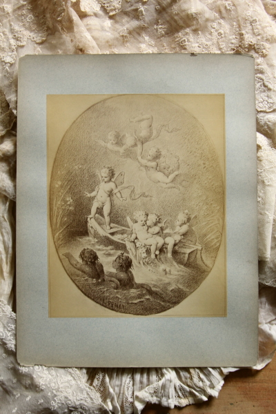 アンティークプリントプレート　挿絵画家　L.Penet　天使　妖精　フランス