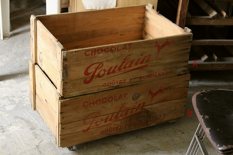 アンティークウッドコンテナ　木箱　フランス　チョコレート　Poulain