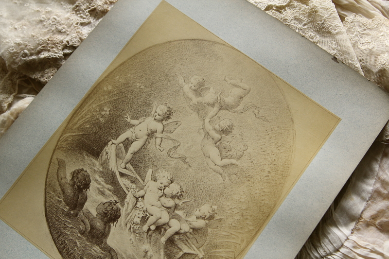 アンティークプリントプレート　挿絵画家　L.Penet　天使　妖精　フランス