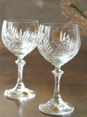 アンティークツヴィーゼル　ドイツ　ハンドカットクリスタルガラス　ペアワイングラス