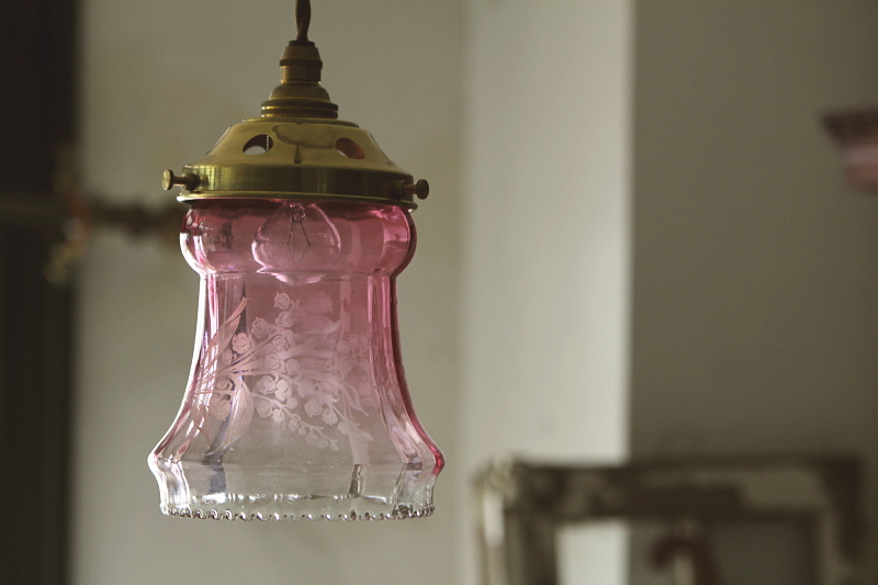 19世紀イギリスアンティーク ガラスランプシェード ヴィクトリアン