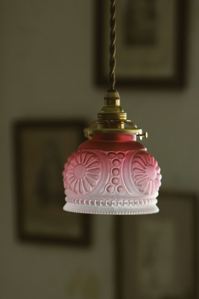 アンティークランプシェード フランス クランベリーガラス 【Antiques