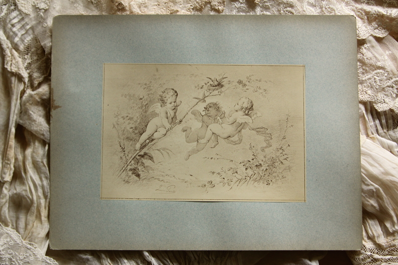 アンティークプリントプレート　挿絵画家　L.Penet　天使　妖精　フランス
