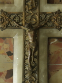 アンティークベニチエ　フランス　聖水盤　アラバスター　磔刑像