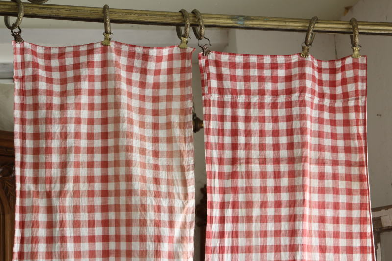 アンティークカーテン フランス 赤ギンガムチェック 【Antiques