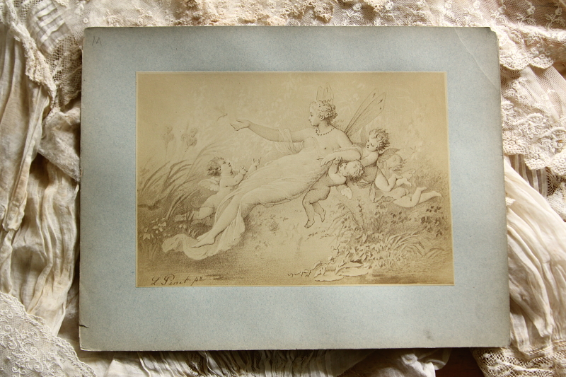 アンティークプリントプレート　挿絵画家　L.Penet　天使　妖精　フランス