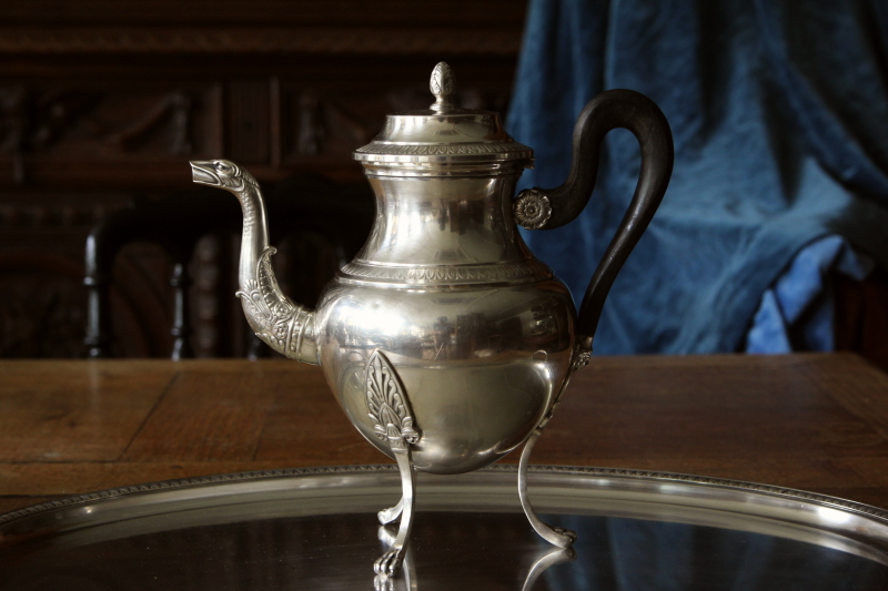 アンティークシルバーコーヒーポット　トレイセット　フランス　ナポレオン3世様式