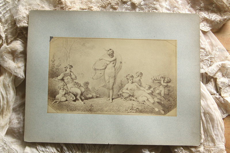アンティークプリントプレート　挿絵画家　L.Penet　天使　妖精　フランス