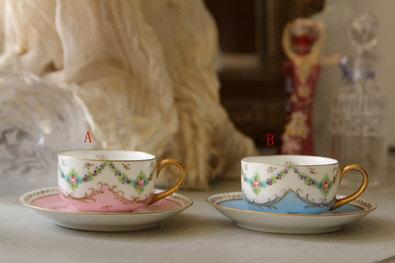 アンティークリモージュ limoges decor main ティーカップ 薔薇