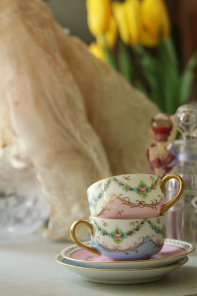 アンティークリモージュ limoges decor main ティーカップ 薔薇