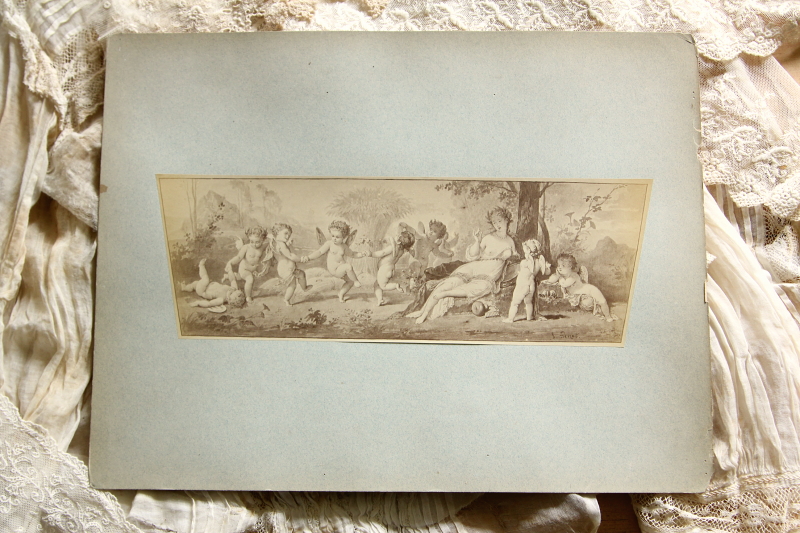 アンティークプリントプレート　挿絵画家　L.Penet　天使　妖精　フランス