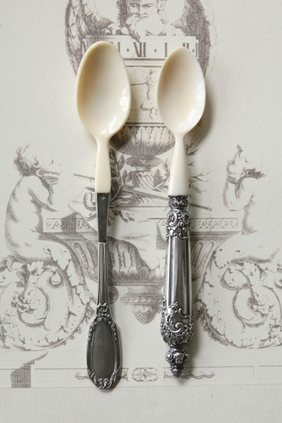 アンティークシルバーベビースプーン アイボリー象牙 フランス