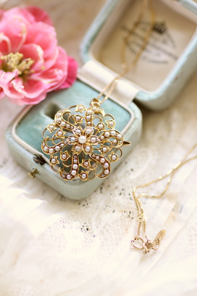 アンティークパールペンダント・ブローチ　真珠の花　イギリス　アンティークブローチ