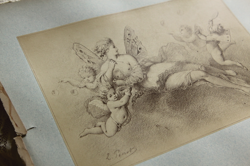 アンティークプリントプレート　挿絵画家　L.Penet　天使　妖精　フランス