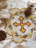 アンティーク刺繍モチーフ　クロスモチーフ　法衣　カトリック　フランス　レリジャスアンティーク