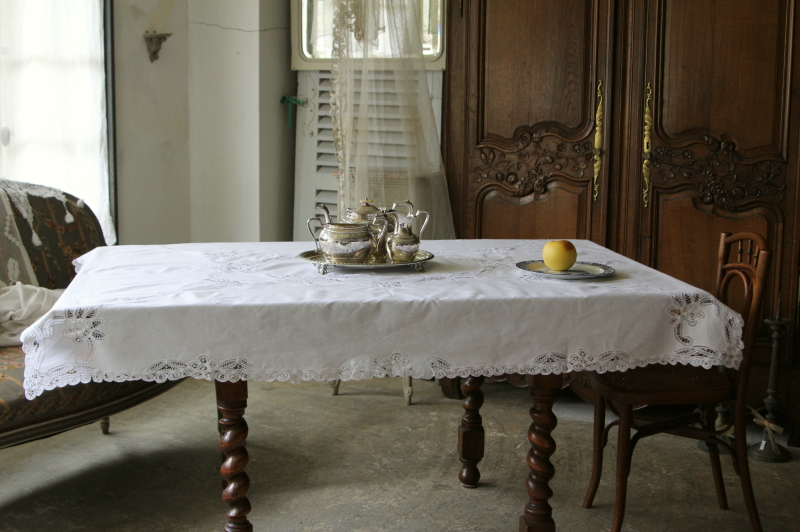 アンティークリネンレーステーブルクロス フランス イギリス