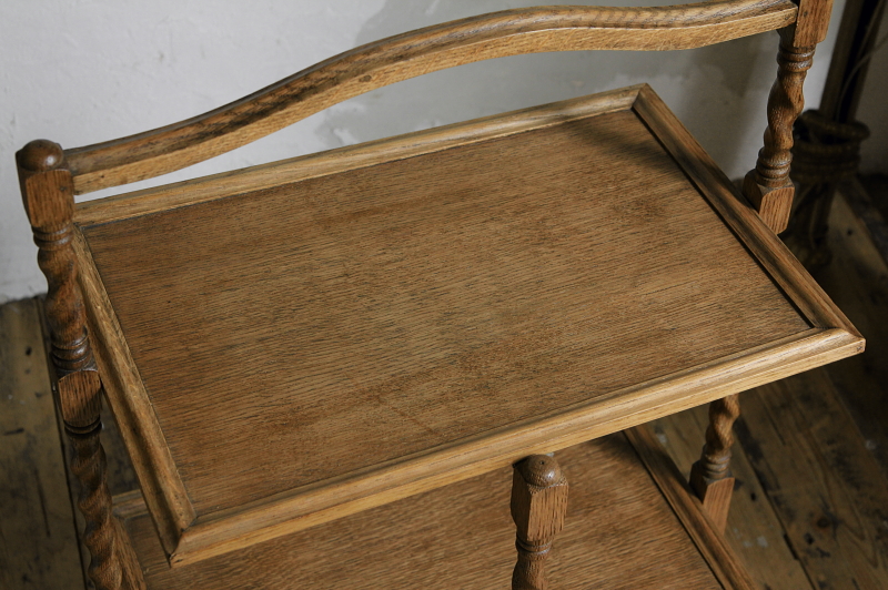 アンティークオークケーキスタンド イギリス 2段式 バーリーシュガー