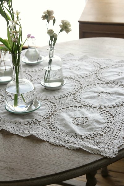 アンティークテーブルクロス フランス ナプキン リス チェック