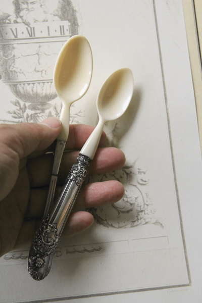 アンティークシルバーベビースプーン アイボリー象牙 フランス