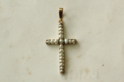 アンティーククロス十字架ペンダント　シードパール天然真珠　ヴィクトリアン　エドワーディアン　イギリス