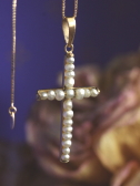 アンティーククロス十字架ペンダント　シードパール天然真珠　ヴィクトリアン　エドワーディアン　イギリス