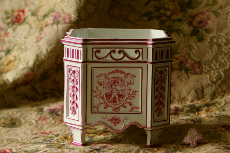アンティークジャルディニエール　陶器プラントカバー　ナポレオン3世　アンピール帝政様式　GIENジアン　フランス