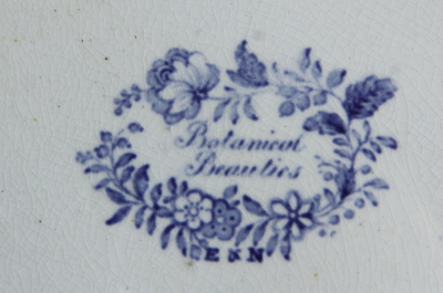 アンティークブルー＆ホワイトプレート　トランスファープリント　イギリス　ヴィクトリアン　菊