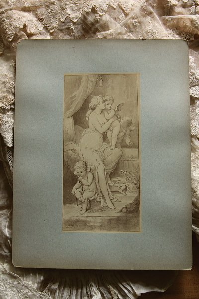 アンティークプリントプレート　挿絵画家　L.Penet　天使　妖精　フランス