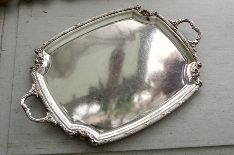 【美品】フランスアンティーク リボンモチーフ シルバー 大きなトレー[3675] 美品】フランスアンティーク リボンモチーフ シルバー 大きな
