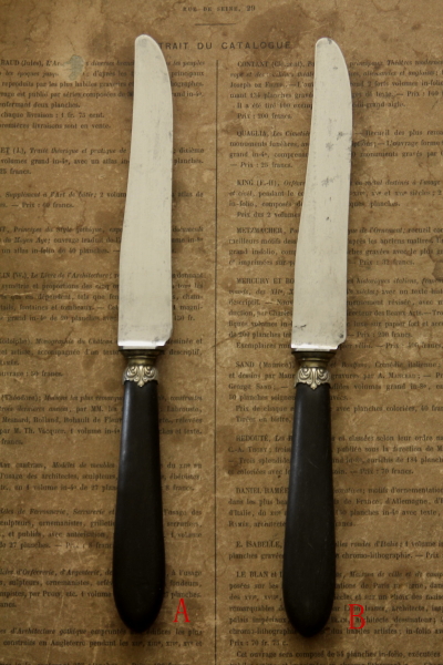 フレンチアンティーク黒檀エボニーディナーナイフ2本セット