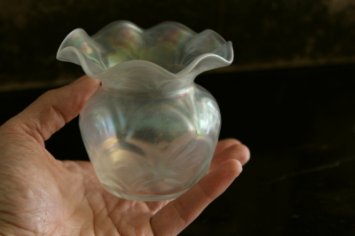 アンティークラスターガラスフラワーベース　チェコ　ボヘミアガラス　アールヌーボー