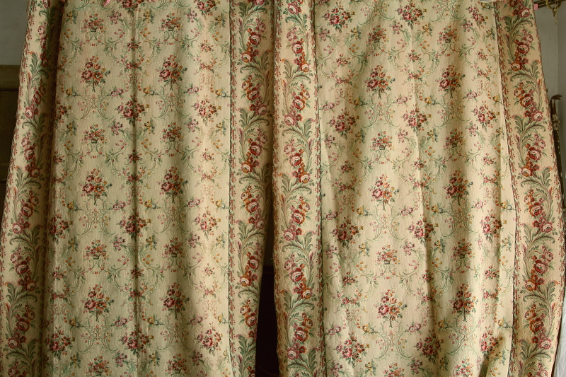 アンティークゴブラン織りカーテン タペストリー フランス 薔薇ローズ 