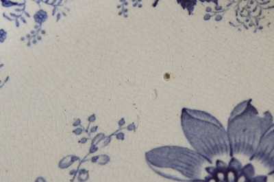 アンティークブルー＆ホワイトプレート　トランスファープリント　イギリス　ヴィクトリアン　菊