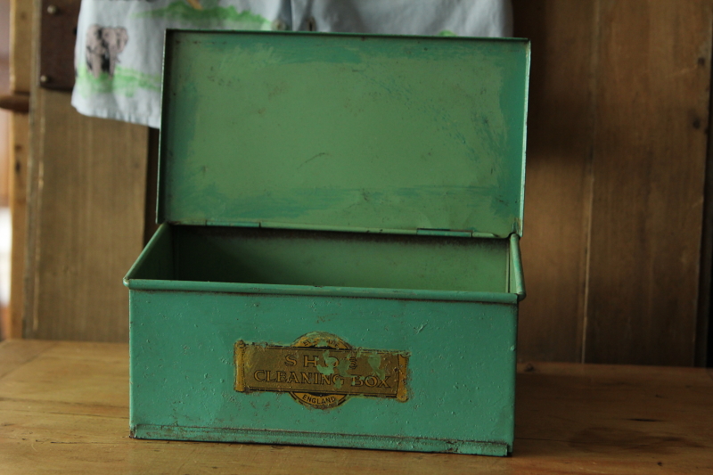 ビンテージ　 グリーンペイントのシュークリーニングボックス