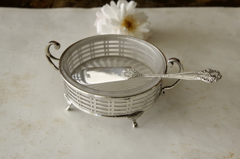 純銀アンティークシルバーバターディッシュバターナイフ