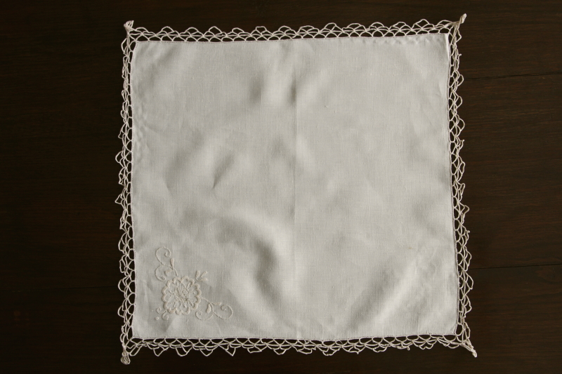 フランスアンティーク　レース　リネン 刺繍 フランス製 手刺繍コットンレース *** お洗濯が一段落 また本日