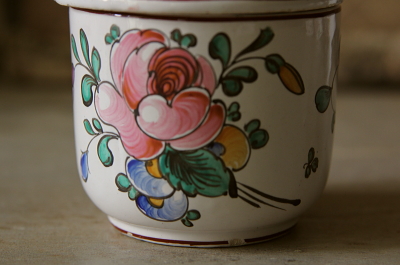 アンティークキャニスター 陶器ポット フランス バラ 【Antiques
