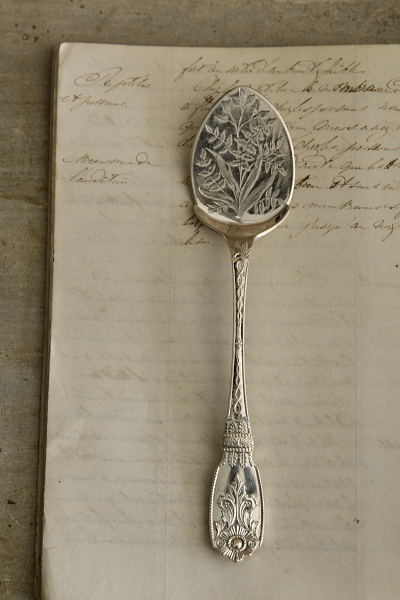イギリス　アンティーク　純銀　ジャムスプーン 英国アンティーク銀器【純銀】1874年 透かしのスプーン,ジャム