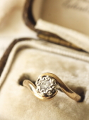 ヴィンテージダイヤモンドリング　アンティークエンゲージリング　ウェディング　婚約指輪　ソリテールリング　プラチナ　9カラットゴールド　イギリス