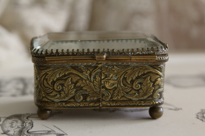 アンティークジュエリーボックス フランス ガラス蓋 アラベスク