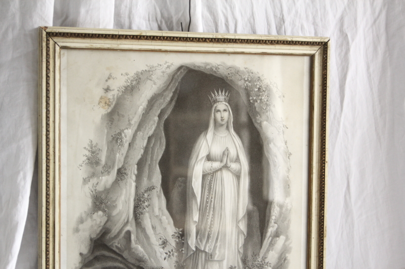 アンティークプリント　銅版画　エッチング　ルルドの泉　奇跡　マリア　フランス