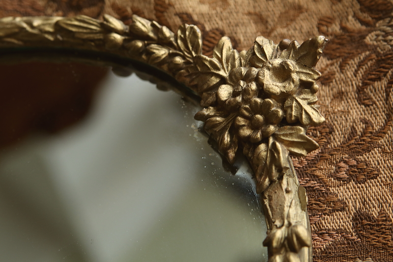 ゴールドバーボラフレームミラー　イギリス アンティークストリュフ