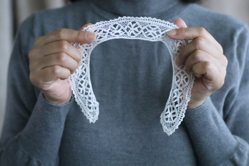 ハンドメイドボビンレースカラー　イギリス　アンティークストリュフ