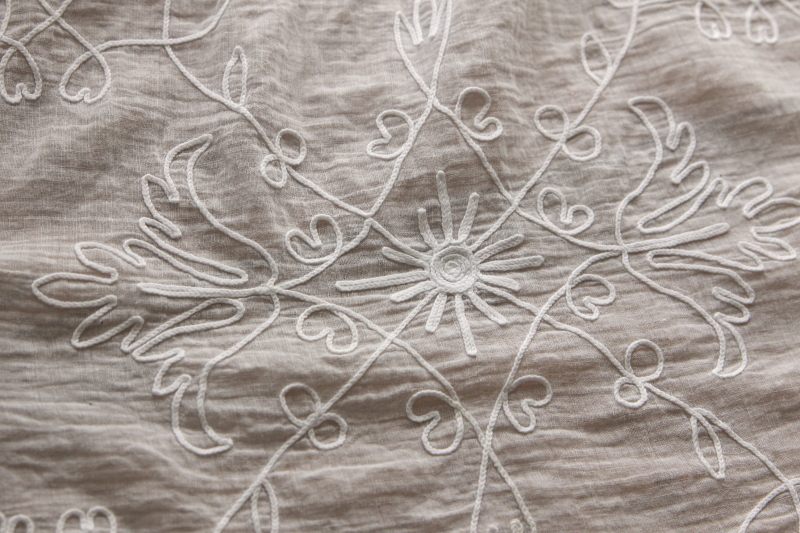 アンティークローンロングカーテン　花の刺繍　フランス